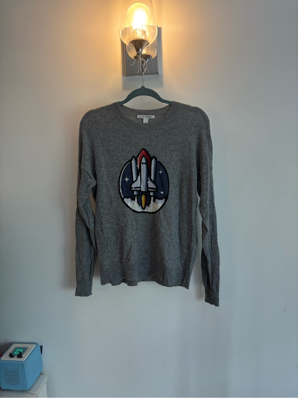 Autumn Cashmere Gray Crewneck Sweater with Rocket Patch